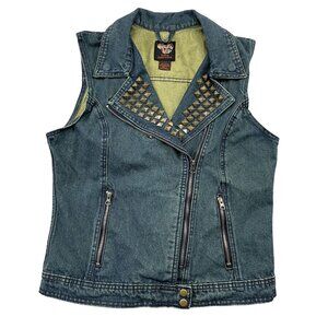 Vance Biker Wear Studded Vest Womens Large Blue Jean Denim Punk Rock